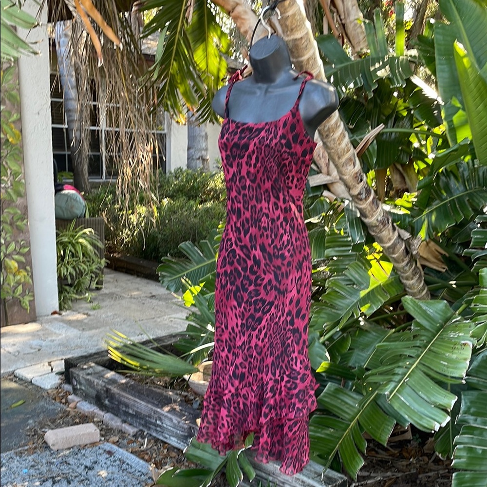 Leopard print bias cut asymmetric slip dress